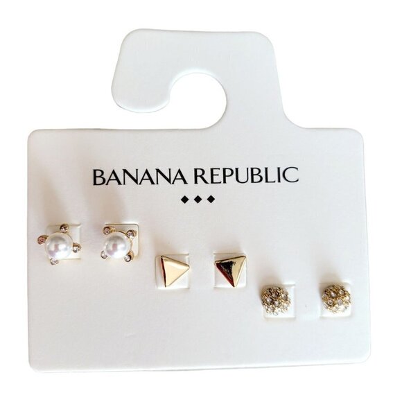 Banana Republic 3 Pack Post Stud Earrings Gold Tone NEW Classic Everyday Pierced - Picture 1 of 6